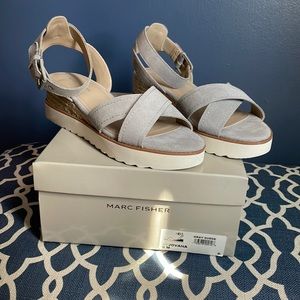 Marc Fisher gray suede wedge sandal Size 9 New Never worn With box